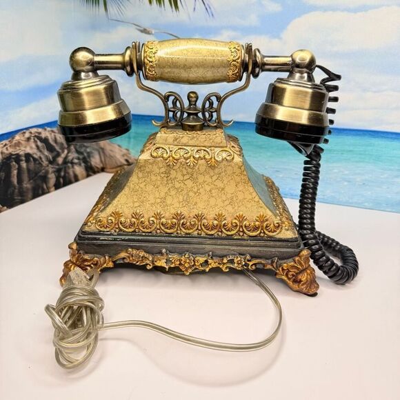 Vintage Style Rotary Corded Landline Telephone – Ornate Gold Retro Phone - Picture 5 of 7